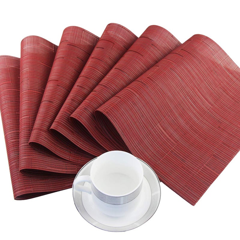 PIGCHCY Placemats,Washable Durable Woven Vinyl Placemats for Dining Table,Heat Resistant Plastic Placemats Set of 6 (18 x 12 inches,Burgundy Red) - Image 3